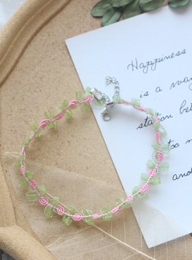 超仙蕾丝choker颈链新款甜美粉色蝴蝶珍珠吊坠夏季锁骨链项链女