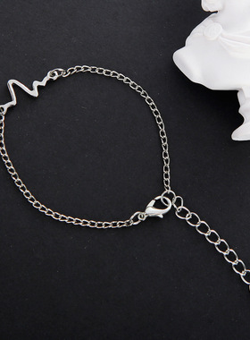 欧美百搭日韩风心电图黑色手链