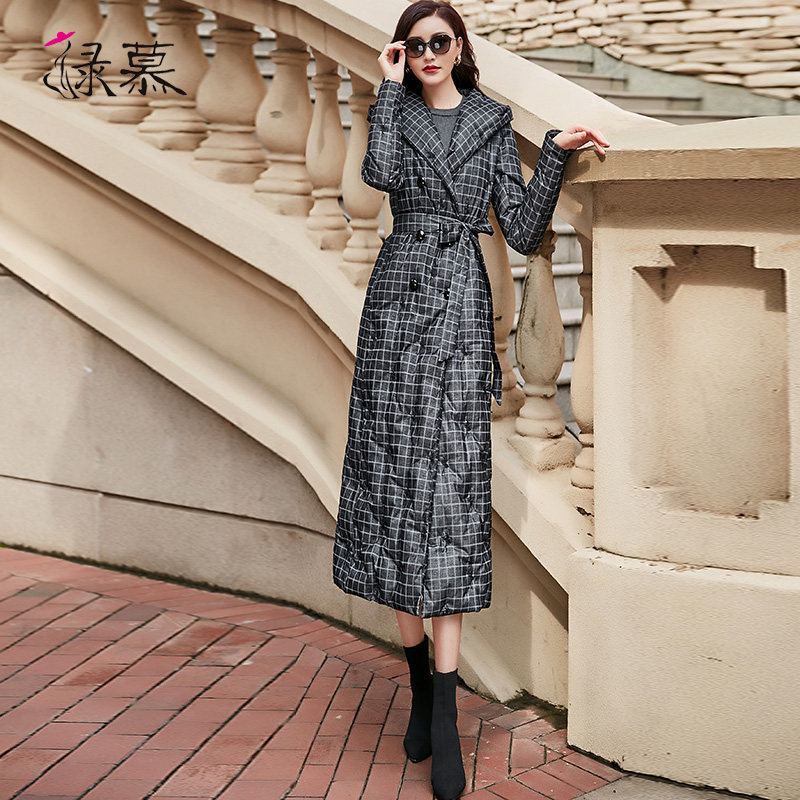 绿慕2019冬季新款羽绒服女长款格子 绿慕羽绒服