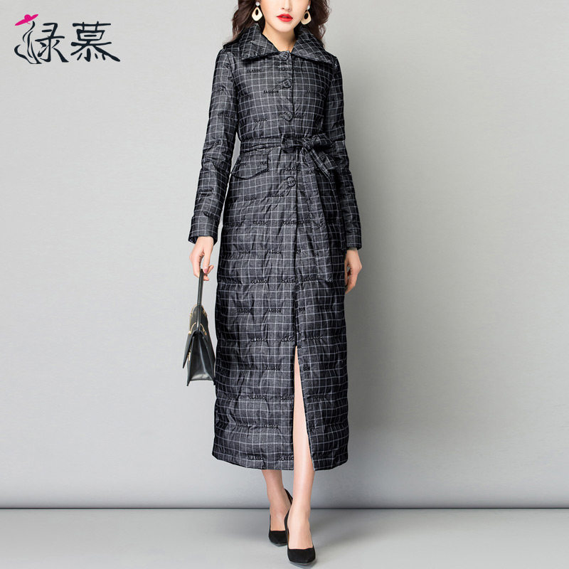 绿慕长款羽绒服女2019新款格子修身 绿慕羽绒服