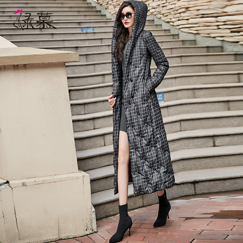 绿慕2019冬季新款羽绒服女长款格子 绿慕羽绒服