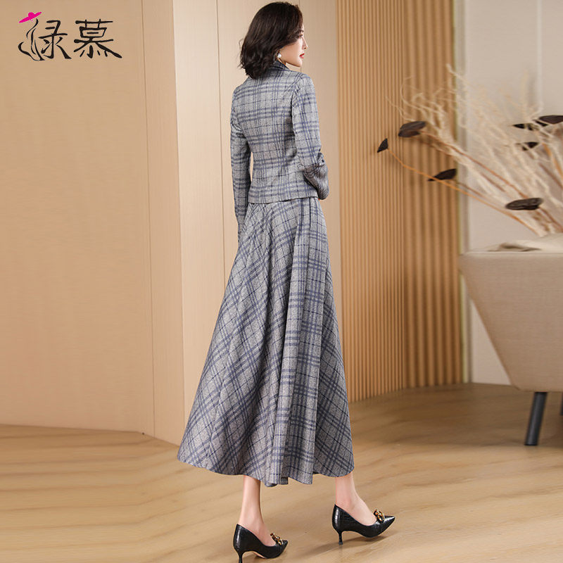 格子套装显瘦2023春秋季新款连衣裙 绿慕时尚套装