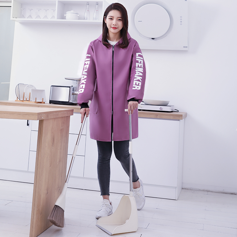 新款长袖罩衣工作服女家用厨房防水围裙加绒加厚冬季上班外套年轻 - 图3