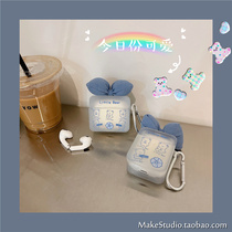 Blue Bow Tie Small Bear Apply Airpods Protective Shell 2 3 Generations Apple Bluetooth Pro Headphone Protective Sleeve