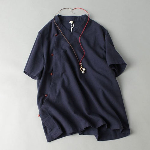 女衬衫纸样立领斜开襟短袖上衣禅茶服中国风DIY1:1服装裁剪图样板 - 图1