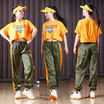 New Orange Dancing Female Reveal Navel Blouse Street Dance Suit Jazz Dancer Hip Hop Loose Dance Hiphop Tide