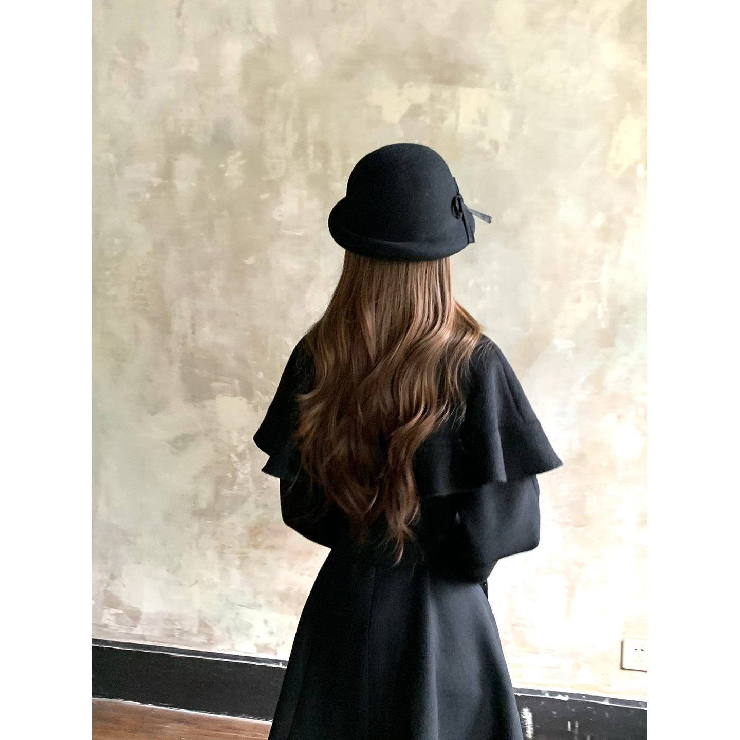 桃可了 墨染画境 复古法式高级感中长款小众披肩羊毛毛呢大衣女冬 - 图2