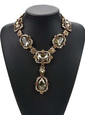 玻璃水晶锁骨链镶宝石水滴项链