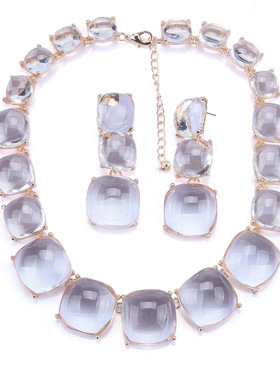 彩色树脂合金锁骨链项链耳环套装