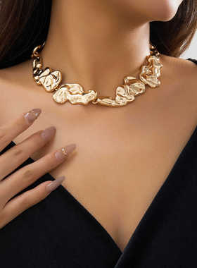 液态褶皱不规则项圈金属熔岩项链