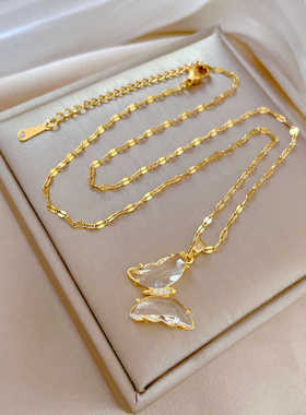 玻璃水晶蝴蝶项链锁骨链项链