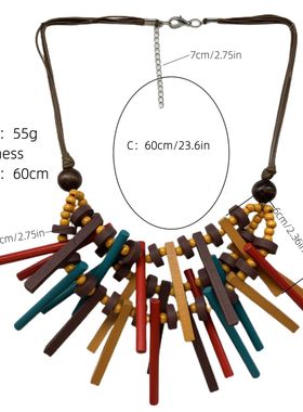 复古波西米亚木质树枝项链