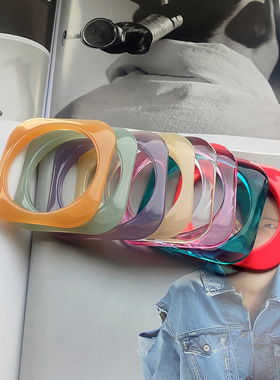 正方形果冻色粉几何手环