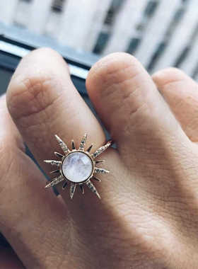 简约太阳花戒指镶猫眼石指环
