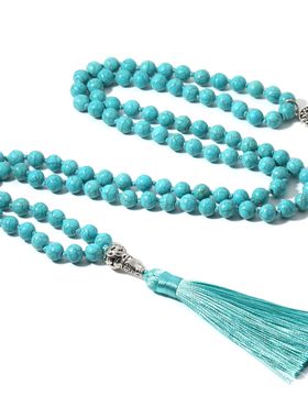 蓝松串珠流苏项链生命树吊坠项链