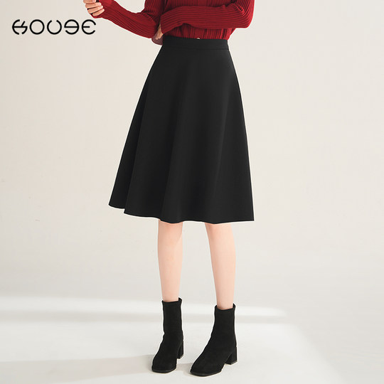 Black suit skirt for women 2025 new spring and summer high-waisted A-line skirt large umbrella skirt small professional skirt