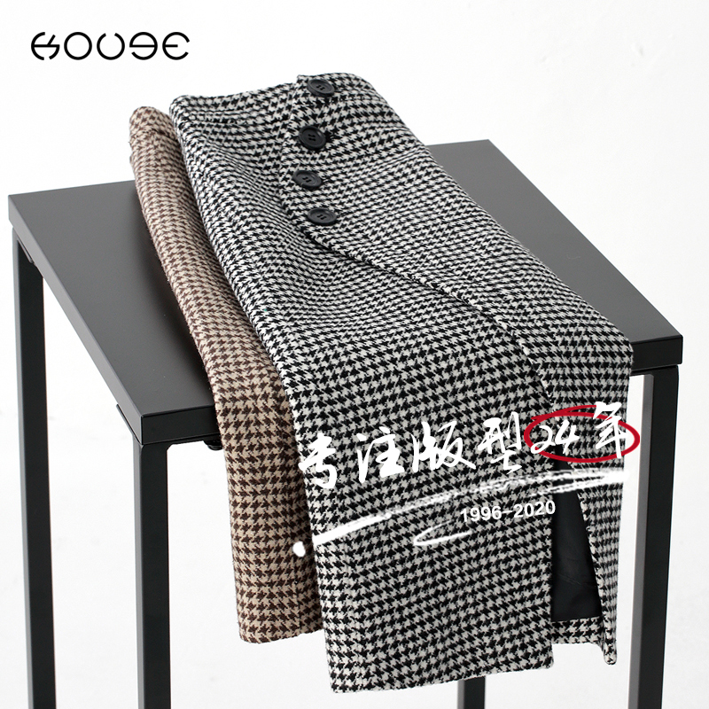 毛呢千鸟格子秋冬2020新款半身裙 蔻戈半身裙