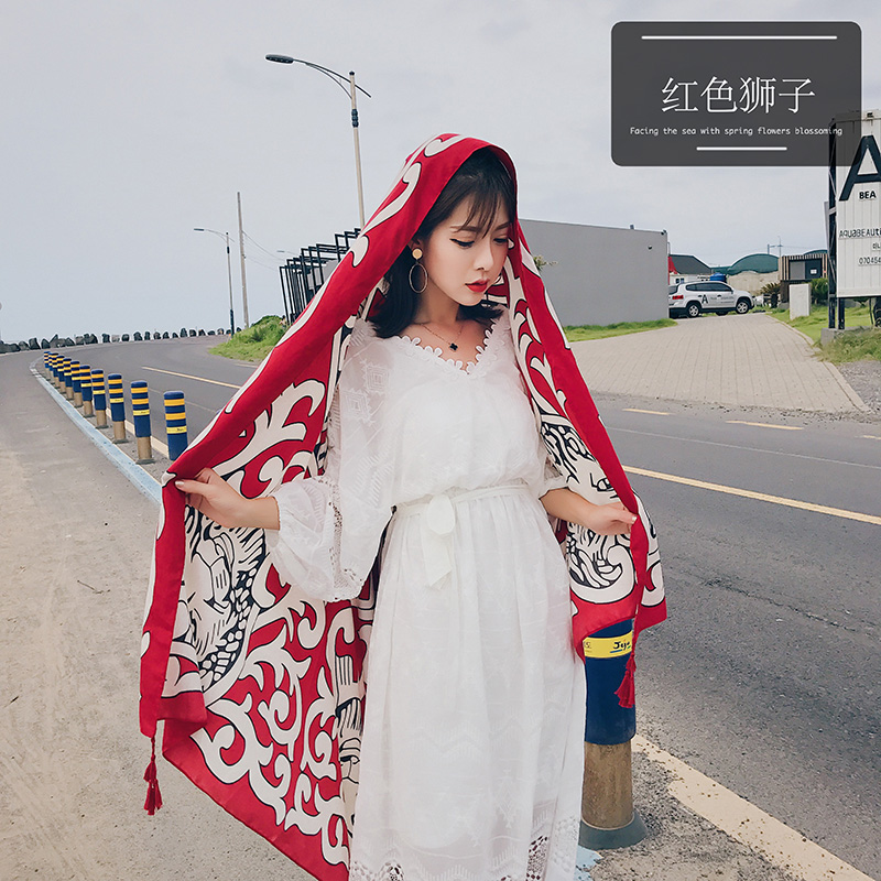 向朵旗舰店围巾女外搭新款防晒披肩超大沙滩巾两用海边纱巾百搭丝巾夏季2