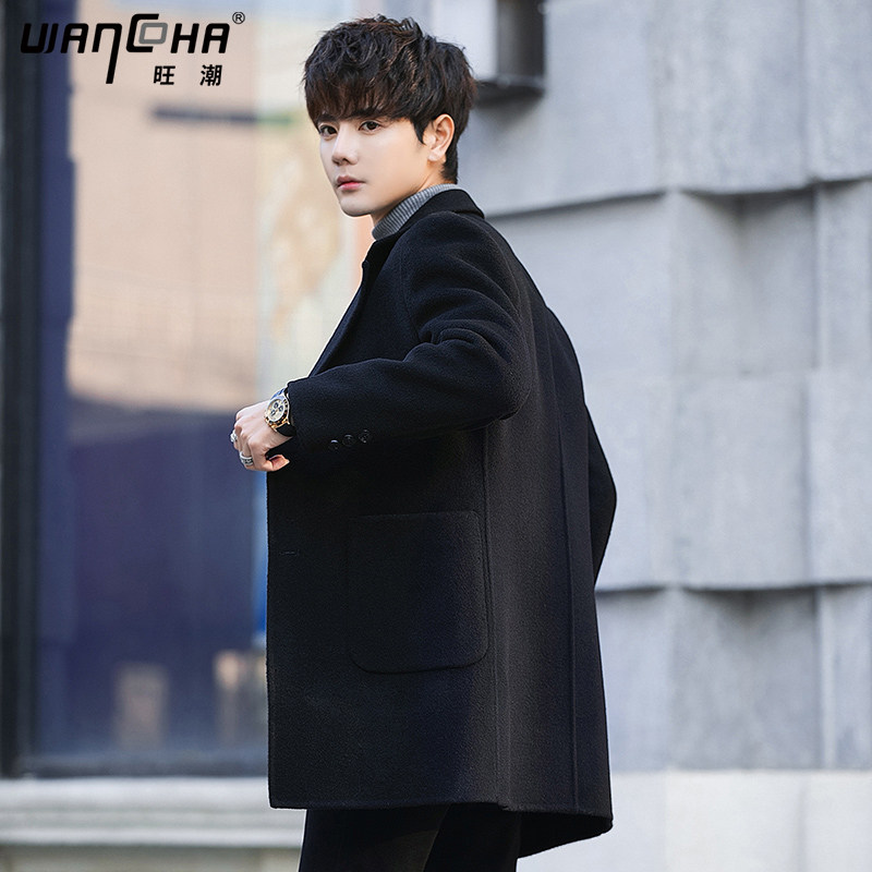 双面男中长款韩版秋冬季潮羊绒大衣 旺潮毛呢大衣