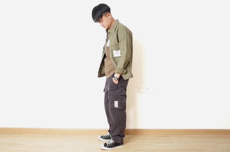 日本面料!谷物落色 ARMY FATIGUE.PANTS14 CARGO复刻修身工装裤-图1