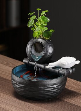 白菜摆件生财流水摆件循环水茶台小型鱼缸桌面客厅办公室装饰礼品