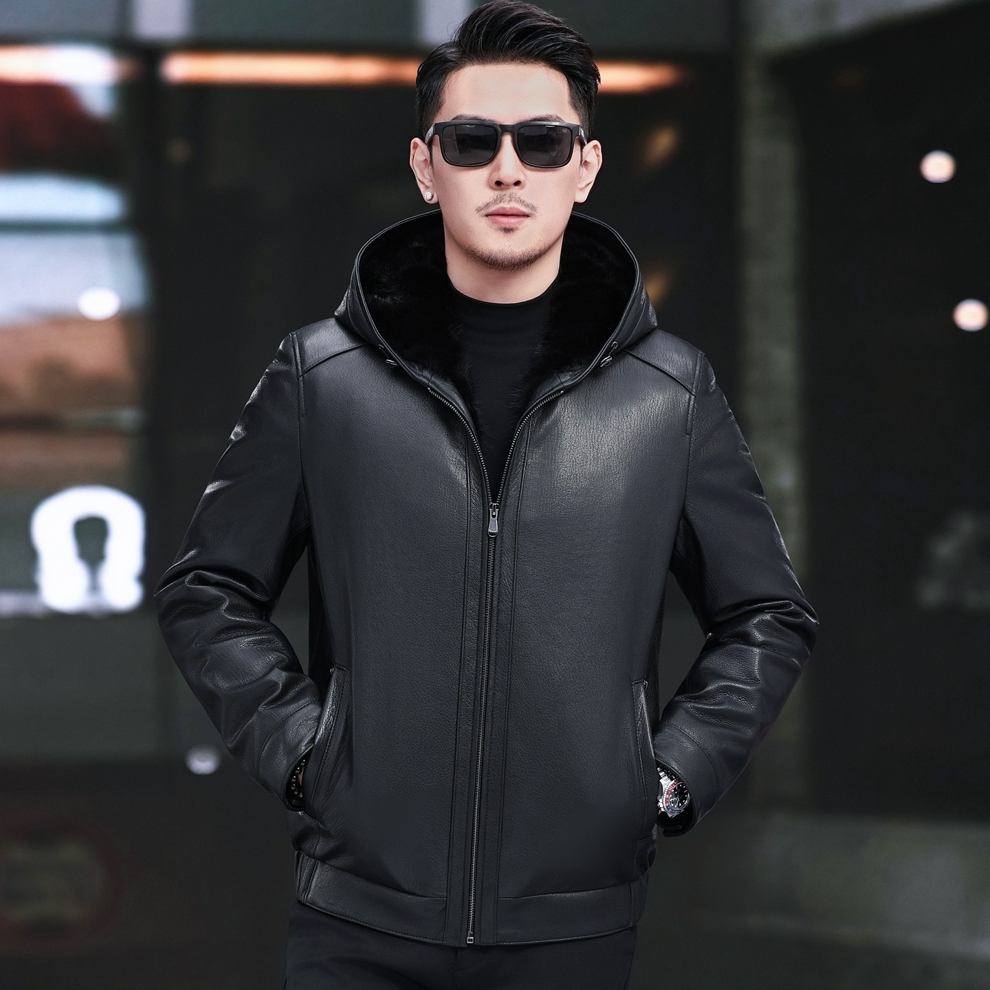 海宁真皮皮衣男山羊皮连帽皮夹克加厚保暖水貂毛内胆皮毛一体外套,淘宝优惠券,粉丝福利购,淘宝优惠卷