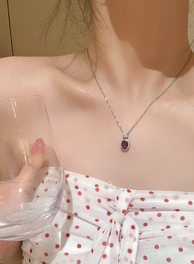 网红名媛微镶锆石紫色鸽子蛋吊坠项链女气质高级感锁骨链颈链配饰