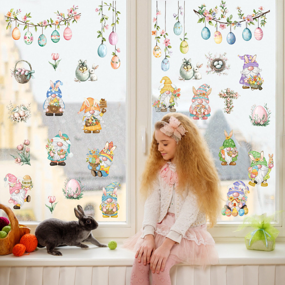 跨境复活节卡通兔子玻璃贴PVC带胶超透彩蛋窗户玻璃贴膜静电贴,淘宝优惠券,粉丝福利购,淘宝优惠卷