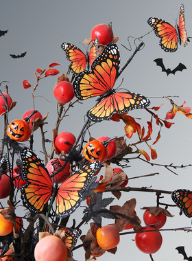 8cm/12cm橙色蝴蝶帝王蝶花园草坪装饰万圣节派对装饰