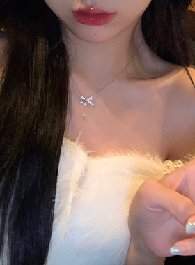 气质蝴蝶结水滴流苏项链女款简约