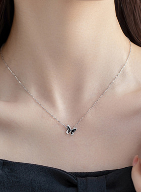 黑色蝴蝶项链女夏季小众设计颈链