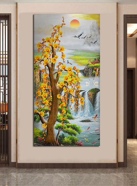现代装饰画流水生财挂画玄关客厅卧室书房壁画新中式墙面自粘贴画