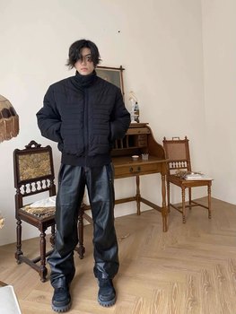 ZHANGS 22FW 'Leather and Fur' Unisex fur waistband trousers ຫນັງ