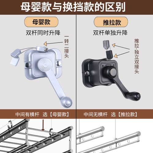 母婴款手摇器双杆同步晾衣杆升降器阳台通用配件凉衣晒衣架摇手器 - 图0