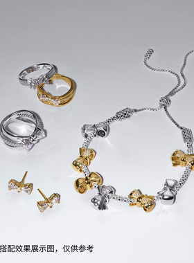 Pandora潘多拉恒耀缎带蝴蝶戒指金色错圈蝴蝶结小众礼物