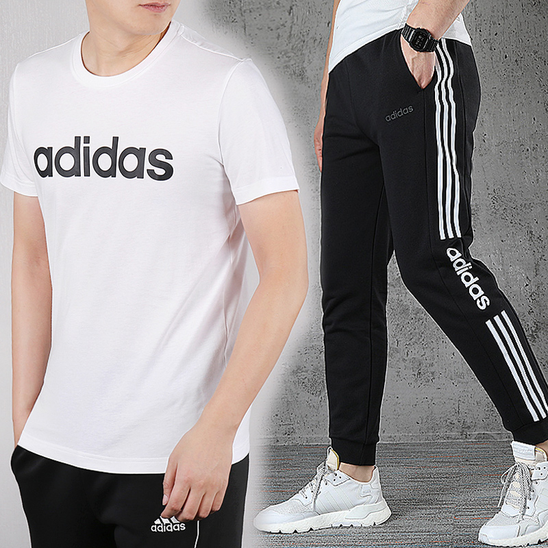 Adidas Set Men's 2020 Summer New Pure Cotton T-shirt Close-up Pants Casual Sportswear