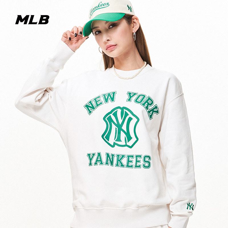 MLB官方男女装卫衣复古老花大LOGO套头衫NY白色冬季新款休闲外套_虎窝淘
