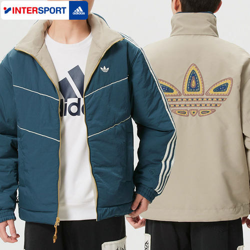阿迪达斯LNY新年款双面穿立领棉衣外套男上衣三叶草休闲运动棉服 - 图1