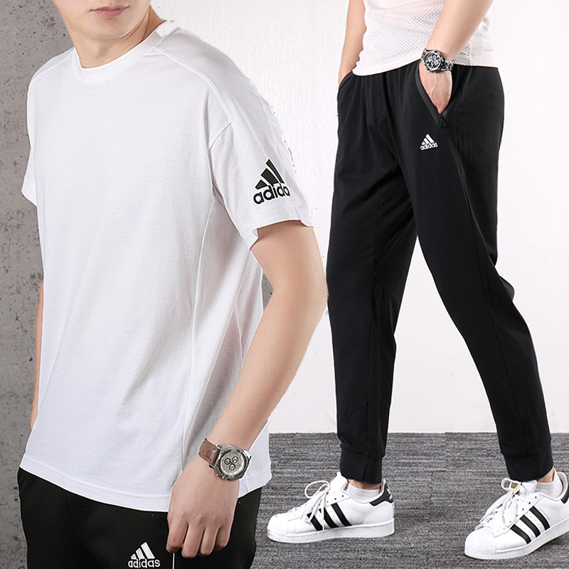 Adidas Short Sleeve Set Men's 2020 Summer New Pure Cotton T-shirt Pants Sportswear Casual Wear