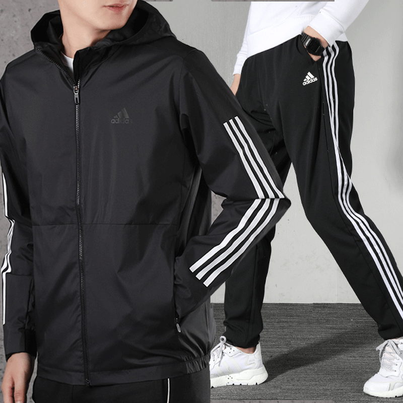 Adidas official website sports suit men's 2020 new sportswear hooded cardigan jacket casual breathable pants