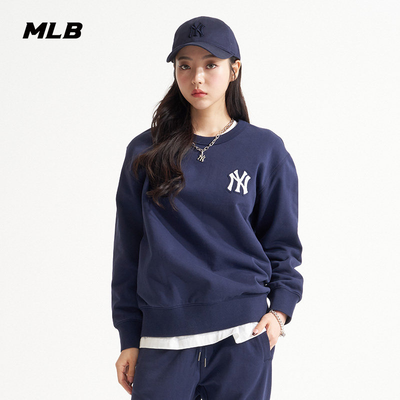 MLB官方男女套头卫衣老花圆领时尚宽松运动休闲22夏季新款MTM01_虎窝淘