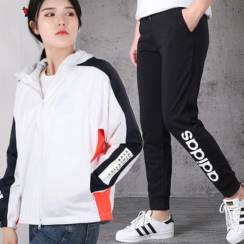 Adidas Set Women's 2020 Spring New Sportswear Hooded Coat Knitted Pants Casual Wear