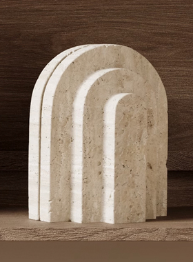 法式中古洞石几何侘寂摆件