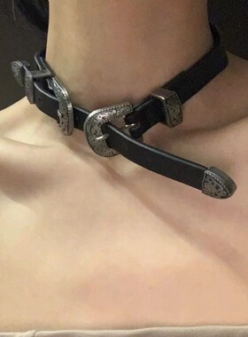 亚文化哥特复古金属感皮质辣妹项链项圈女y2k朋克锁骨链choker潮