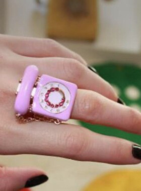 西班牙小众设计辣妹风珐琅釉老式电话机磁铁戒指 INS跨境时尚指环