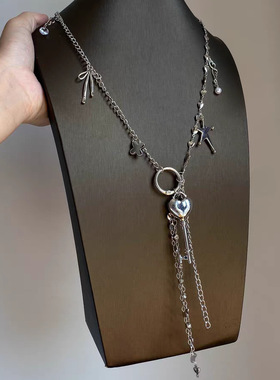 甜酷y2k辣妹风爱心钥匙流苏吊坠项链小众ins个性设计时尚毛衣链潮