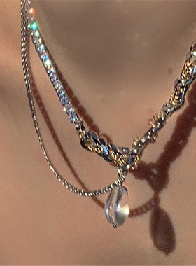 欧美辣妹多层重工项链女小众超闪水滴吊坠锁骨链ins嘻哈颈链女