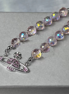 粉色妖姬土星球辣妹可爱甜美项链手链高级感气质糖果色串珠锁骨链