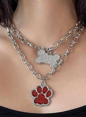 叛逆肉球猫爪骨头项链 y2k辣妹暗黑摇滚朋克甜酷红黑ins小众百搭