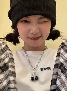 黑色樱桃Choker暗黑系少女锁骨项链Y2K原宿可爱千禧学生情侣手链